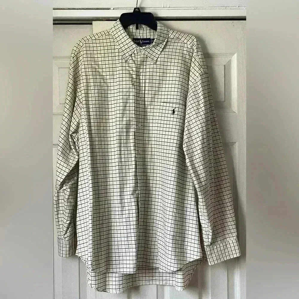 Ralph Lauren Mens Beige Oxford Shirt  Blue Yellow Check XL